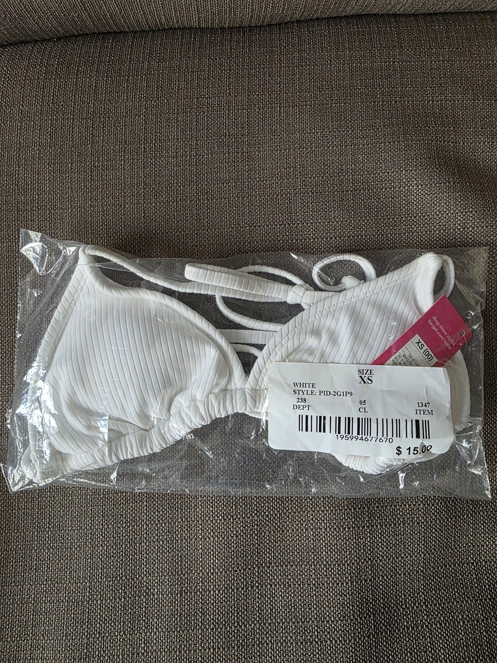 White Ribbed Triangle Strappy Bikini Top